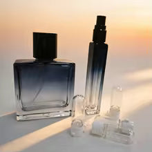 Gradient Blue Glass Perfume Bottle Set – 50ml Refillable Spray Bottle with 10ml Travel Atomizer